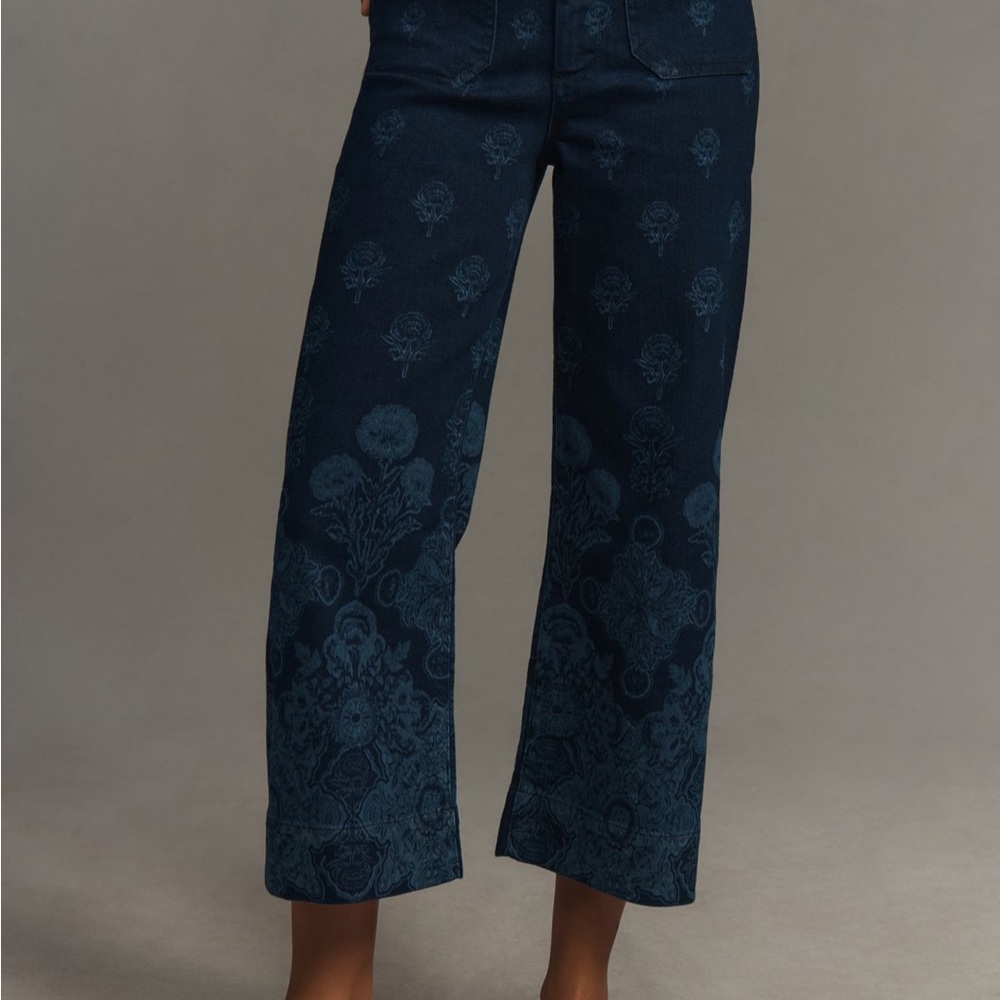 Anthropologie Maeve Colette wide leg Floral Cropped Jeans - Picture 6 of 10